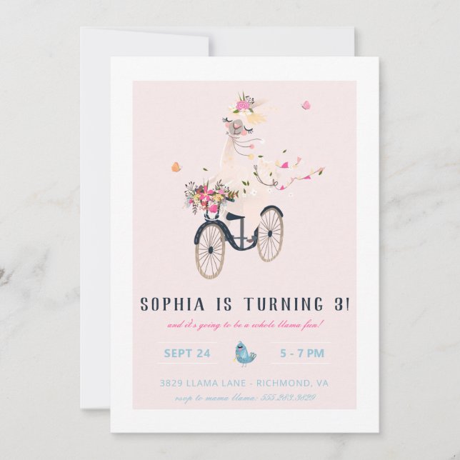 Convites Festa de aniversário Diversão Llama (Frente)