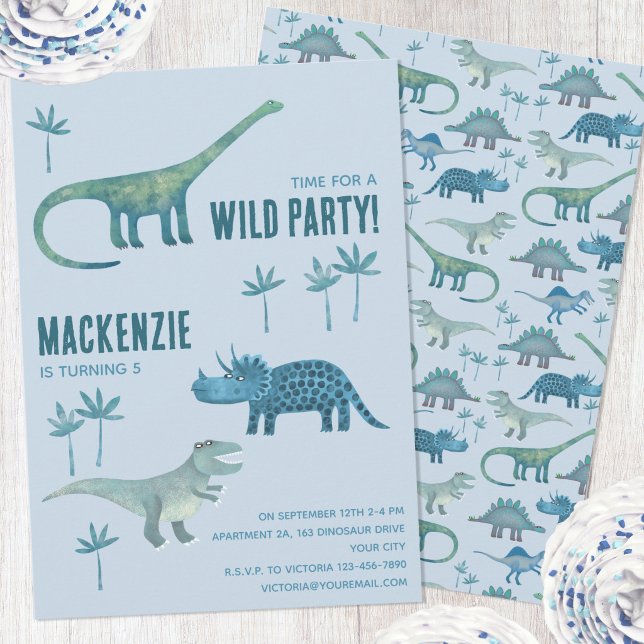 Convites Festa de Aniversário Divertida de Dinossauros para (Fun personalized kids dinosaur themed birthday party invitation)