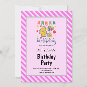 Convites Festa de Aniversário do 4º Aniversário do Pink Str
