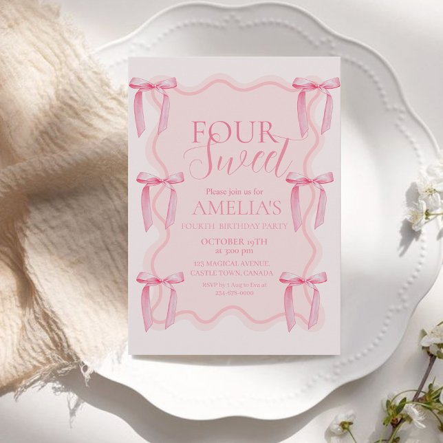 Convites Festa de Aniversário do 4º Arco Cor-de-Rosa Bonita (Criador carregado)