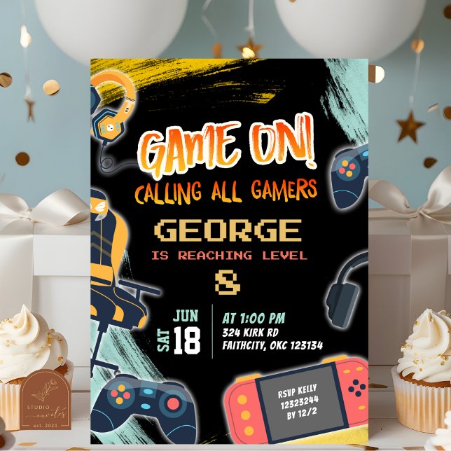 Convites Festa de Aniversário do Adolescente Gamer Neon (Criador carregado)