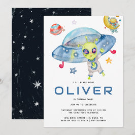 Convites Festa de Aniversário do Alien Espacial OVNI Modern
