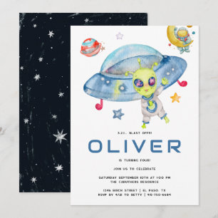 Convites Festa de Aniversário do Alien Espacial OVNI Modern