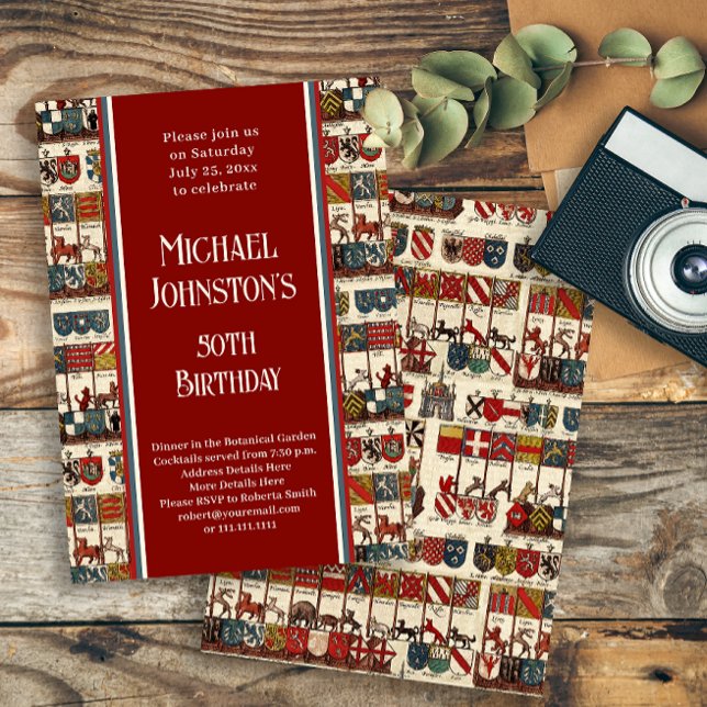 Convites Festa de aniversário do antigo Heraldry History Lo (Criador carregado)