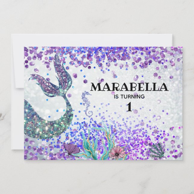 Convites *~* Festa de aniversário do arco-íris da sereia (Frente)