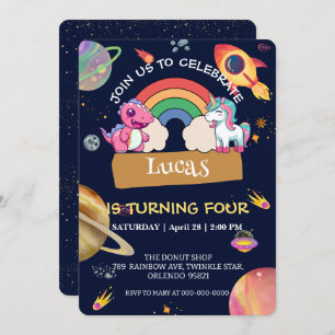 Convites Festa de aniversário do arco-íris do dinossauro bo