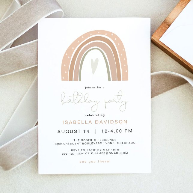 Convites Festa de aniversário do arco-íris GITA Pastel (Criador carregado)