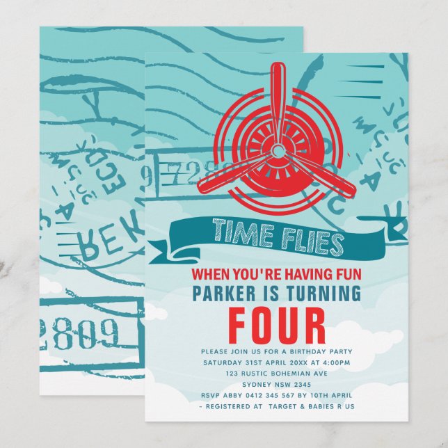 Convites Festa de aniversário do avião (Frente/Verso)