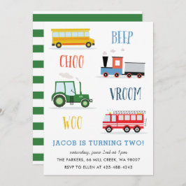 Convites Festa de aniversário do Beep Vroom Woo Trator Kid