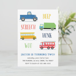 Convites Festa de aniversário do Beep Vroom Woo Truck Kid
