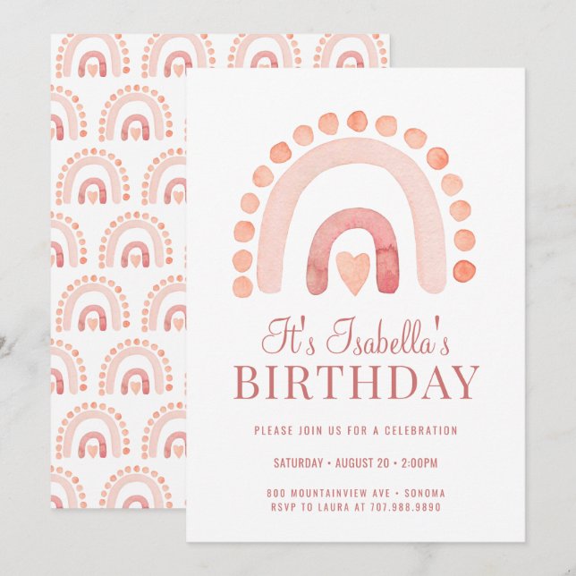 Convites Festa de aniversário do Boho Rainbow Bisque Kid (Frente/Verso)