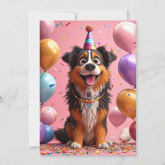 Convites 🎉 Festa de Aniversário do Cachorro com Bolo de Ce (Frente)