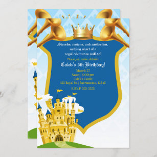 Convites Festa de aniversário do Castelo Real Príncipe Azul