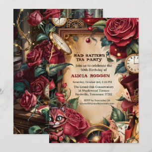 Convites Festa de Aniversário do Chapeleiro Maluco Vintage 