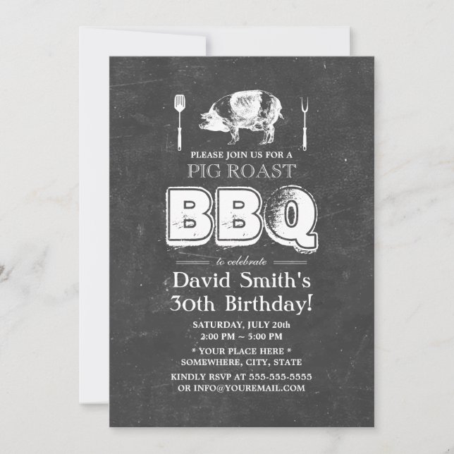 Convites Festa de aniversário do CHURRASCO de rosca de porc (Frente)