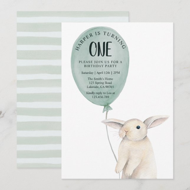 Convites Festa de Aniversário do Coelhinho Fofo (Frente/Verso)