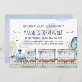 Convites Festa de aniversário do comboio de aquarelas