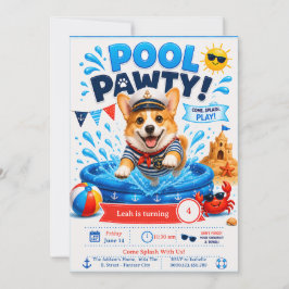 Convites Festa de Aniversário do Corgi na Piscina - Capitão