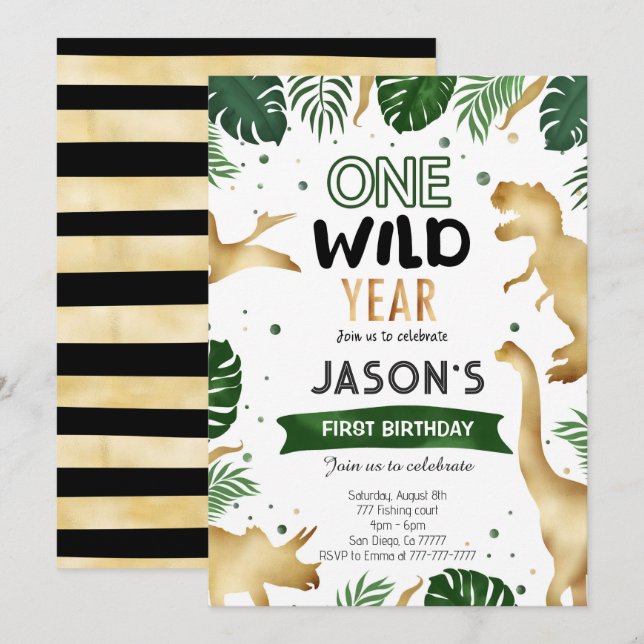 Convites Festa de aniversário do dinossauro (Frente/Verso)