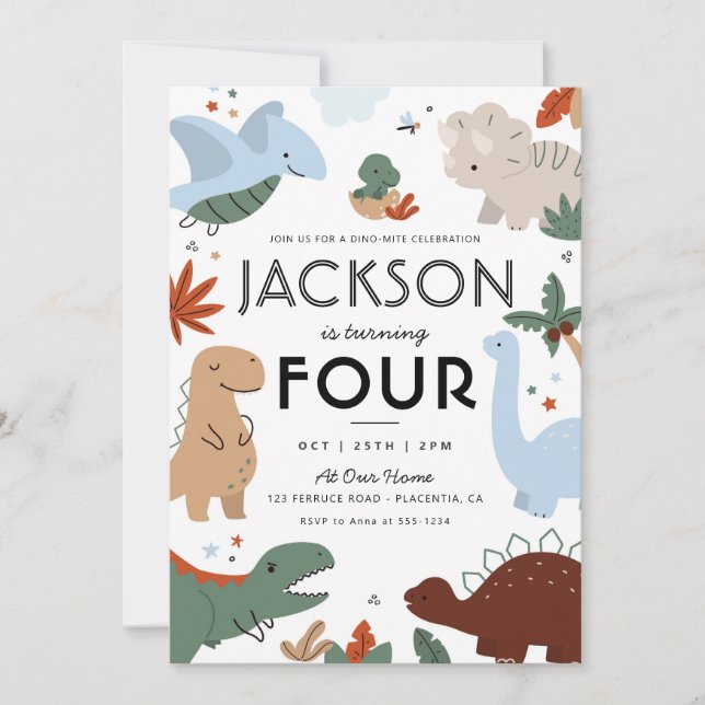 Convites Festa de aniversário do Dinossauro Moderno (Frente)