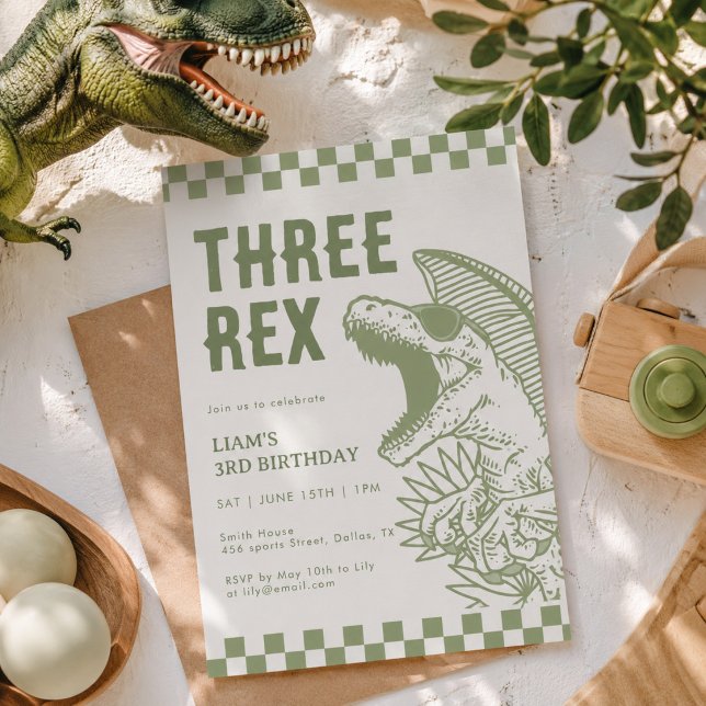 Convites Festa de Aniversário do Dinossauro T Rex Verde Ret (Criador carregado)