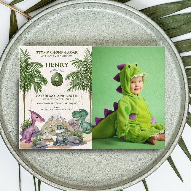 Convites Festa de aniversário do dinossauro T-rex Watercolo (Criador carregado)