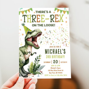 Convites Festa de Aniversário do Dinossauro Três Rex 3 Anos
