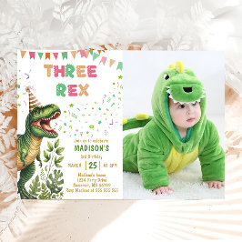 Convites Festa de Aniversário do Dinossauro Três Rex 3 Anos