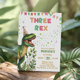 Convites Festa de Aniversário do Dinossauro Três Rex 3 Anos