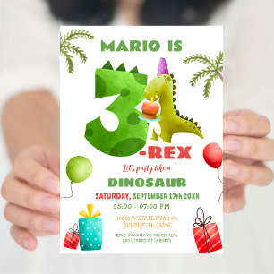 Convites Festa de Aniversário do Dinossauro Três Rex 3 Colo