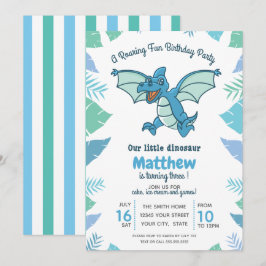 Convites Festa de aniversário do Dinossauro Verde Azul