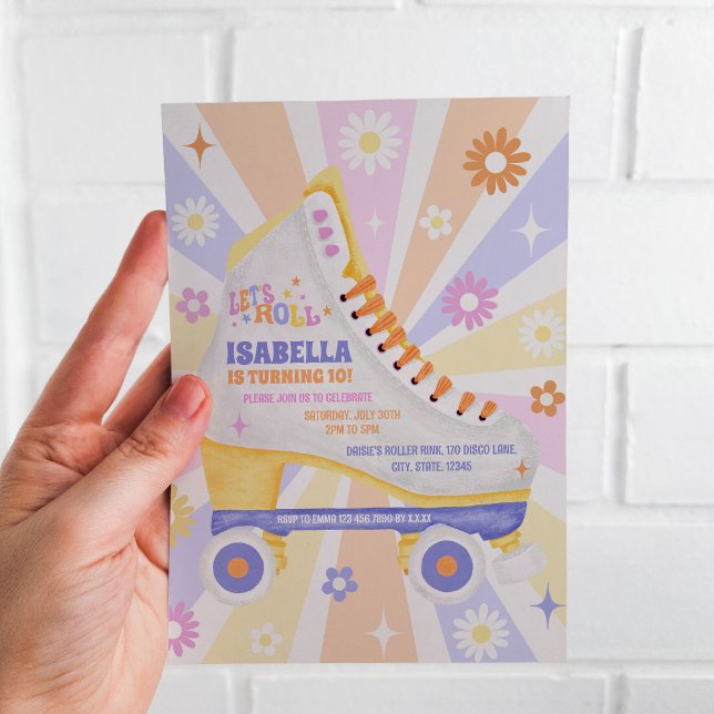 Convites Festa de aniversário do Disco do Cilindro Retro (Let's roll into the roller disco! Invite your guests with these retro roller skate invitations!)