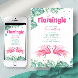 Convites Festa de Aniversário do Flamingo com Aquarela Fofa