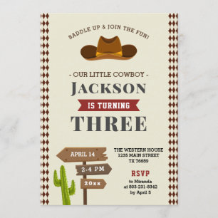Convites Festa de aniversário do Garoto do Saloon Ocidenta