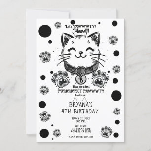 Convites Festa de Aniversário do Gatinho Preto e Branco Kit