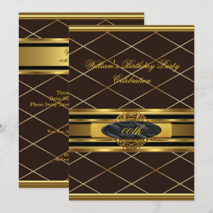 Convites Festa de Aniversário do Homem Marrom Dourado Elega