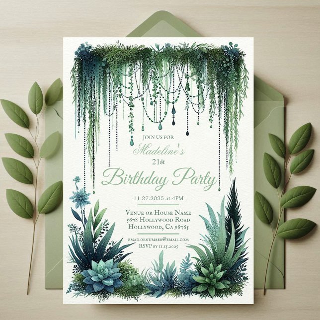 Convites Festa de aniversário do Jardim Botânico Elegante (Elegant Garden Forest Birthday Party Invitation | Elegant Enchanting Magical Plant Invite)