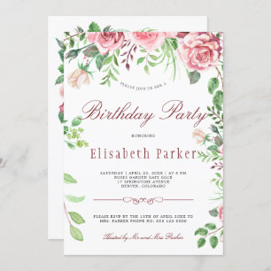 Convites Festa de aniversário do Jardim de Rosas Rosa Verme