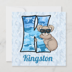 Convites Festa de aniversário do Kid Monograma Azul