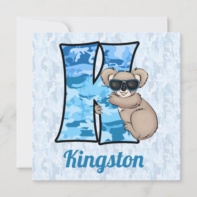 Convites Festa de aniversário do Kid Monograma Azul (Frente)