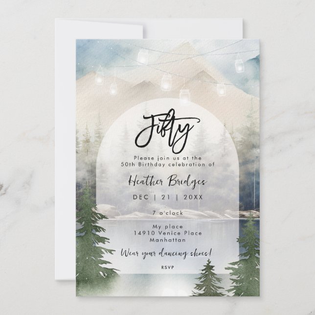 Convites Festa de aniversário do lago florestal de inverno  (Frente)