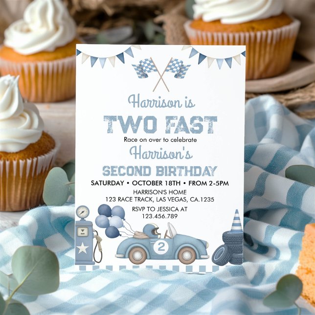Convites Festa de Aniversário do Menino Azul com Dois Carro (Criador carregado)