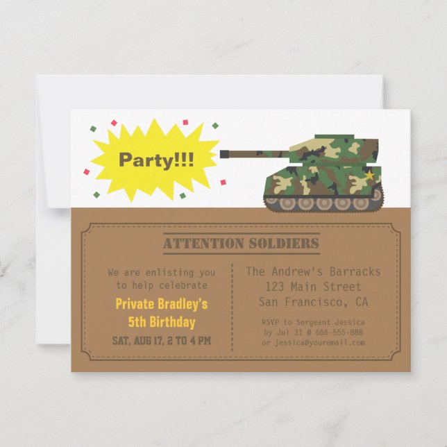Convites Festa de Aniversário do Menino com Estampa Camufla (Frente)