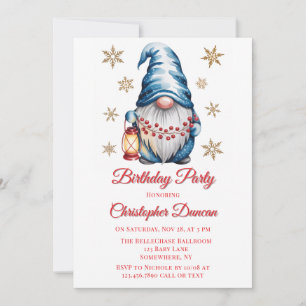 Convites Festa de Aniversário do Menino com Gnome de Natal 