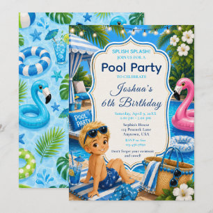 Convites Festa de Aniversário do Menino na Piscina Azul