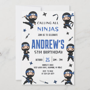 Convites Festa de Aniversário do Menino Ninja Azul Personal