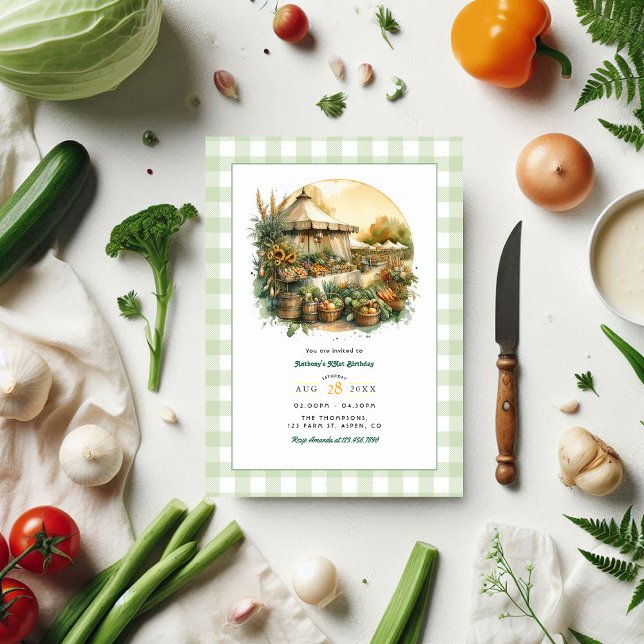 Convites Festa de aniversário do mercado de agricultores ru (Locally Grown Rustic Farmers Market Birthday Party Invitation)