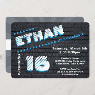 Convites Festa de Aniversário do Muro de Brick do Teen/Adol