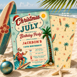 Convites Festa de Aniversário do Papai Noel Surfista no Nat