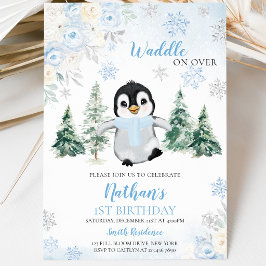 Convites Festa de Aniversário do Pinguim de Inverno Azul